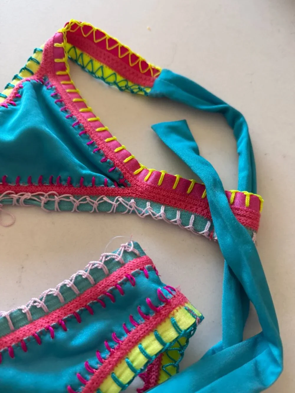 PQ SWIM Kids Turquoise Rainbow Embroidered Bikini SIZE 10